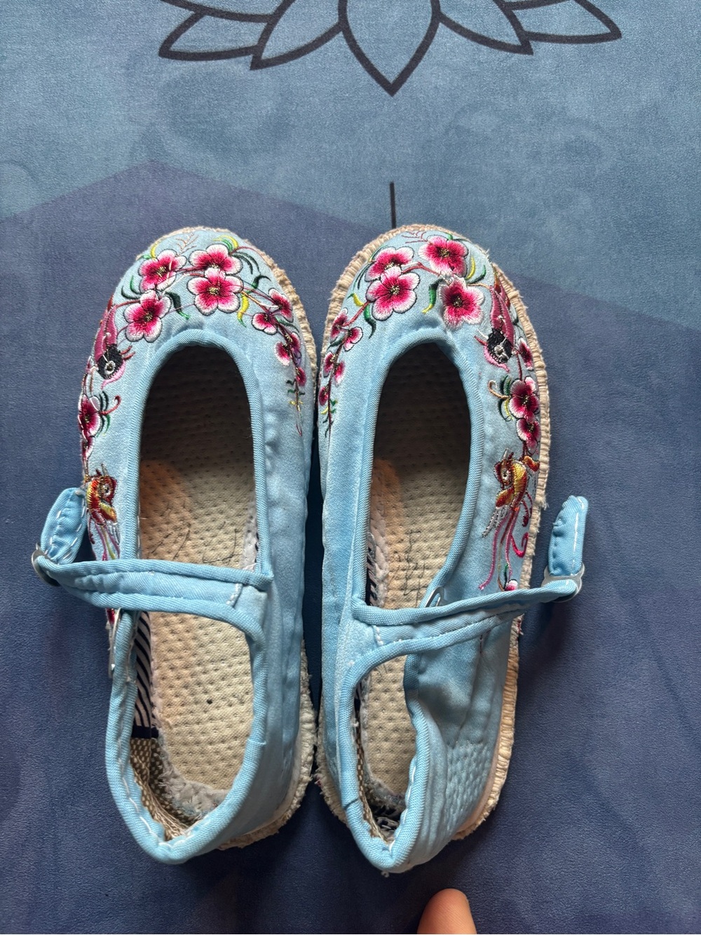 Handmade Light Blue Embroidered Mary Jane Flats W5/5.5